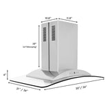 ZLINE 30" Convertible Vent Island Mount Range Hood in Stainless Steel & Glass