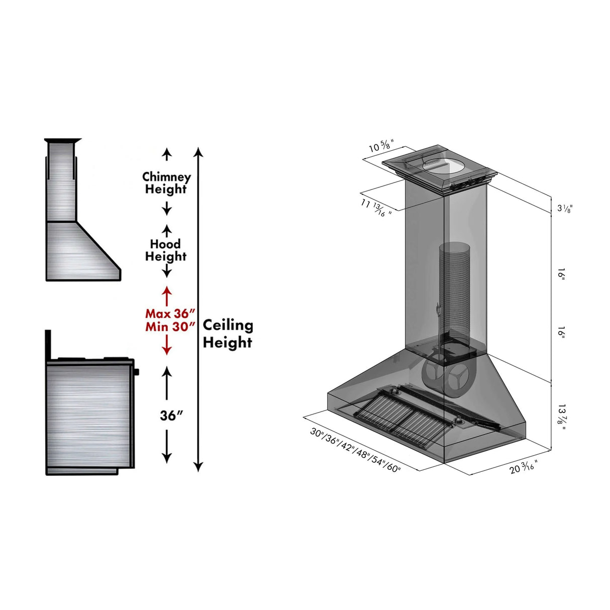 ZLINE 30" Professional Convertible Vent Wall Mount Range Hood in Stainless Steel with Crown Molding