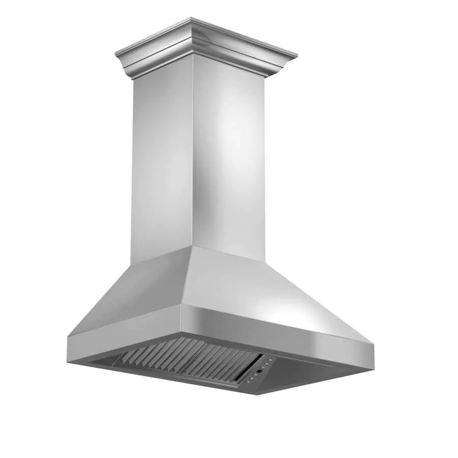 ZLINE 30" Professional Convertible Vent Wall Mount Range Hood in Stainless Steel with Crown Molding