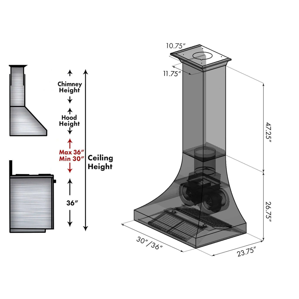 ZLINE 36" Designer Series Fingerprint Resistant Stainless Steel Ducted Wall Range Hood