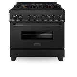 ZLINE 36" Dual Fuel Range in Black Stainless Steel with Brass Burners (RAB-BR-36)