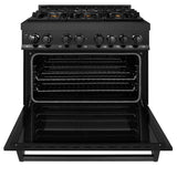 ZLINE 36" Dual Fuel Range in Black Stainless Steel with Brass Burners (RAB-BR-36)