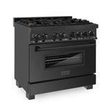 ZLINE 36" Dual Fuel Range in Black Stainless Steel with Brass Burners (RAB-BR-36)