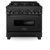 ZLINE 36" 4.6 cu. ft. Dual Fuel Range with Gas Stove and Electric Oven in Black Stainless Steel with Brass Burners