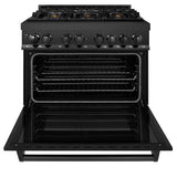 ZLINE 36" 4.6 cu. ft. Dual Fuel Range with Gas Stove and Electric Oven in Black Stainless Steel with Brass Burners