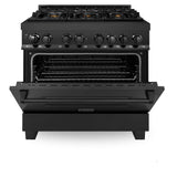 ZLINE 36" 4.6 cu. ft. Dual Fuel Range with Gas Stove and Electric Oven in Black Stainless Steel with Brass Burners