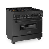 ZLINE 36" 4.6 cu. ft. Dual Fuel Range with Gas Stove and Electric Oven in Black Stainless Steel with Brass Burners