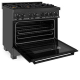 ZLINE 36" 4.6 cu. ft. Dual Fuel Range with Gas Stove and Electric Oven in Black Stainless Steel with Brass Burners