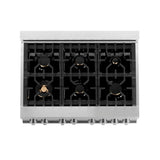 ZLINE 36" 4.6 cu. ft. Dual Fuel Range with Gas Stove and Electric Oven in Stainless Steel with Brass Burners