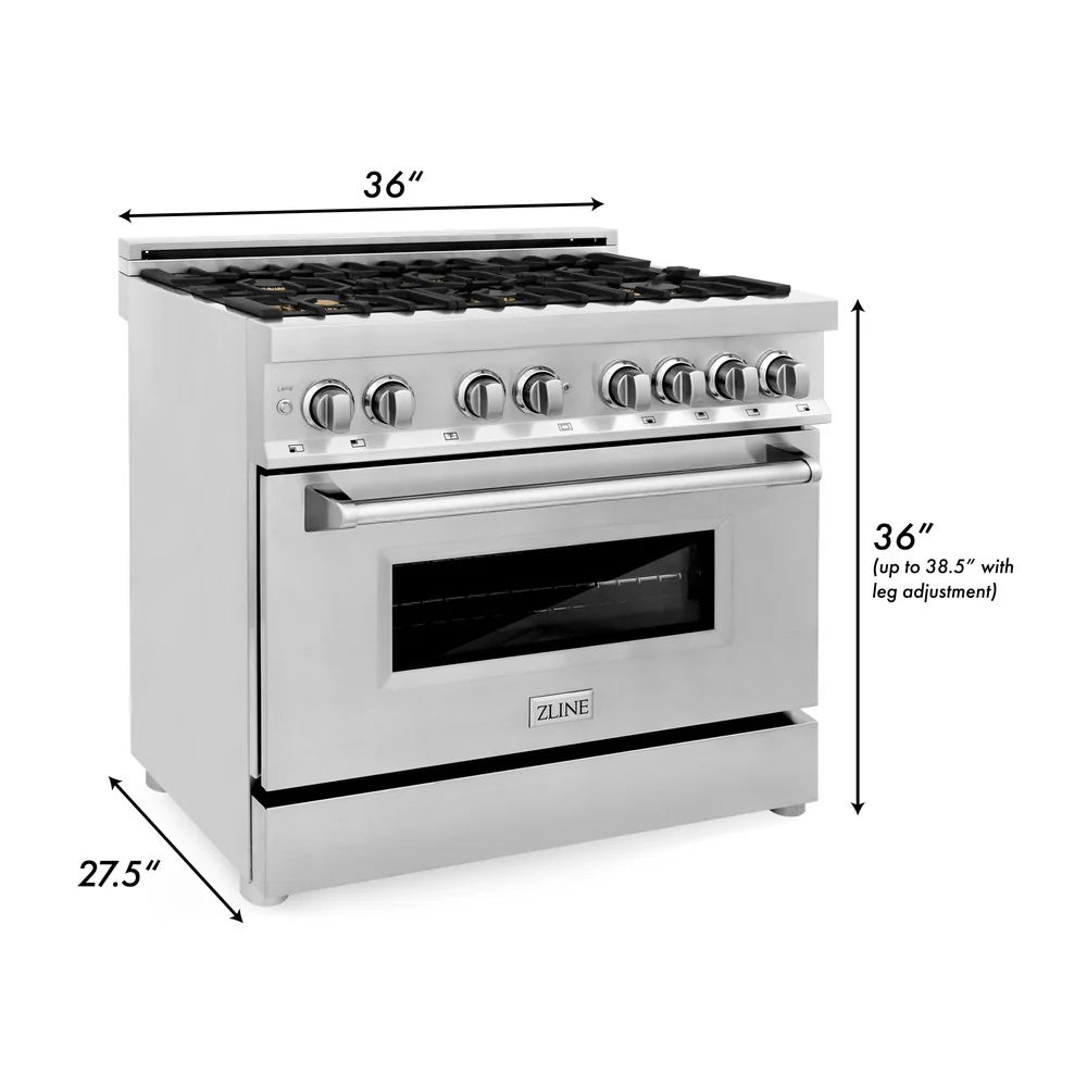 ZLINE 36" 4.6 cu. ft. Dual Fuel Range with Gas Stove and Electric Oven in Stainless Steel with Brass Burners