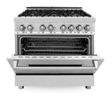 ZLINE 36" 4.6 cu. ft. Dual Fuel Range with Gas Stove and Electric Oven in Stainless Steel with Brass Burners