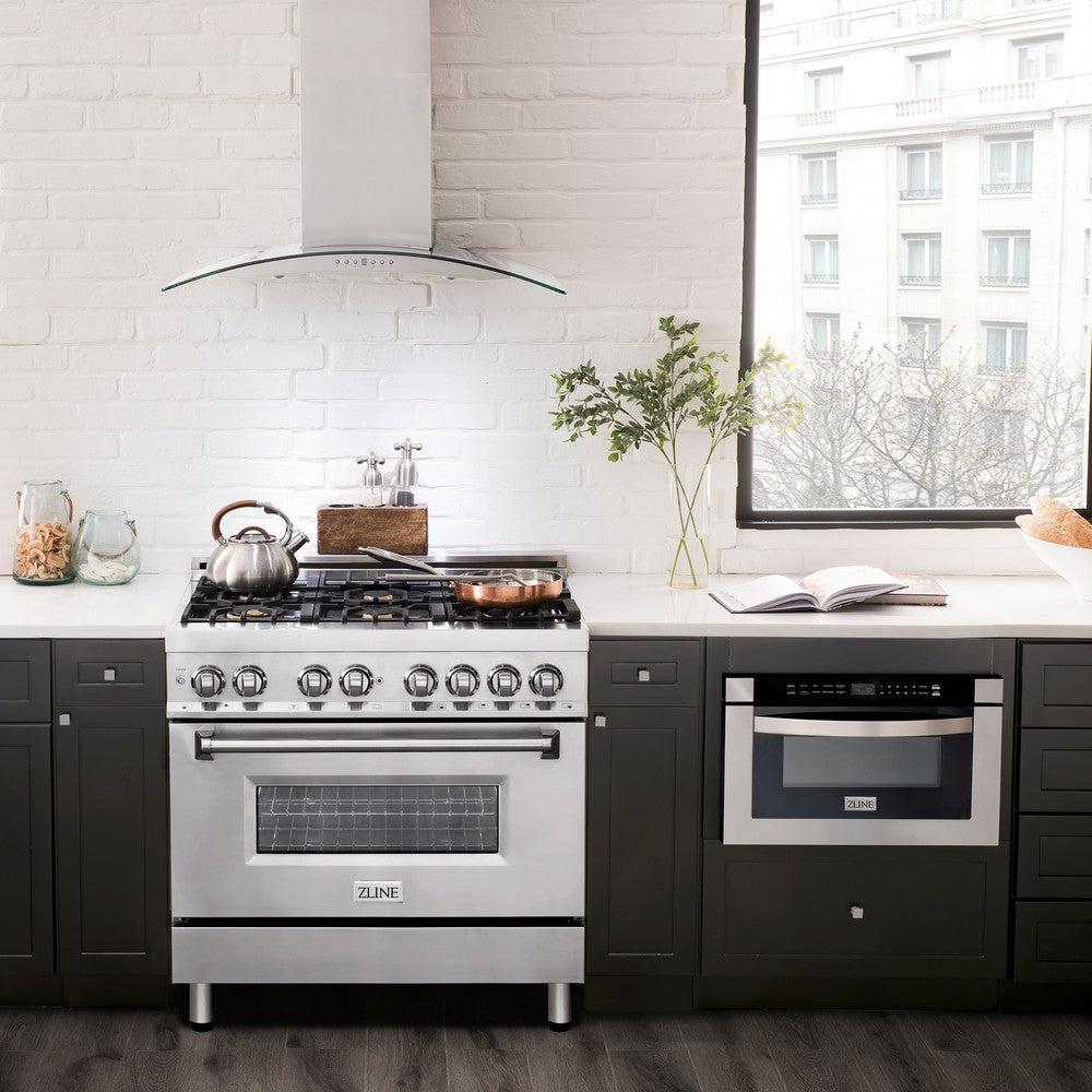 ZLINE 36" 4.6 cu. ft. Dual Fuel Range with Gas Stove and Electric Oven in Stainless Steel with Brass Burners