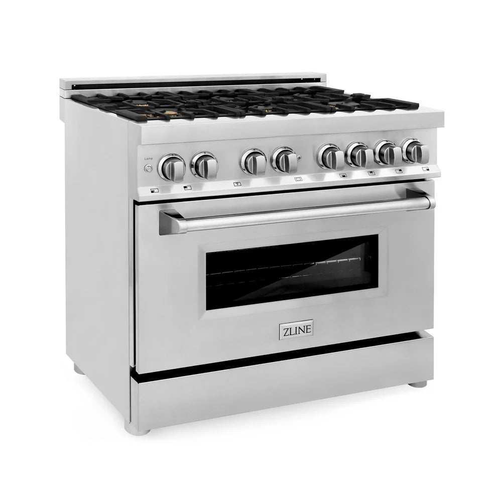 ZLINE 36" 4.6 cu. ft. Dual Fuel Range with Gas Stove and Electric Oven in Stainless Steel with Brass Burners