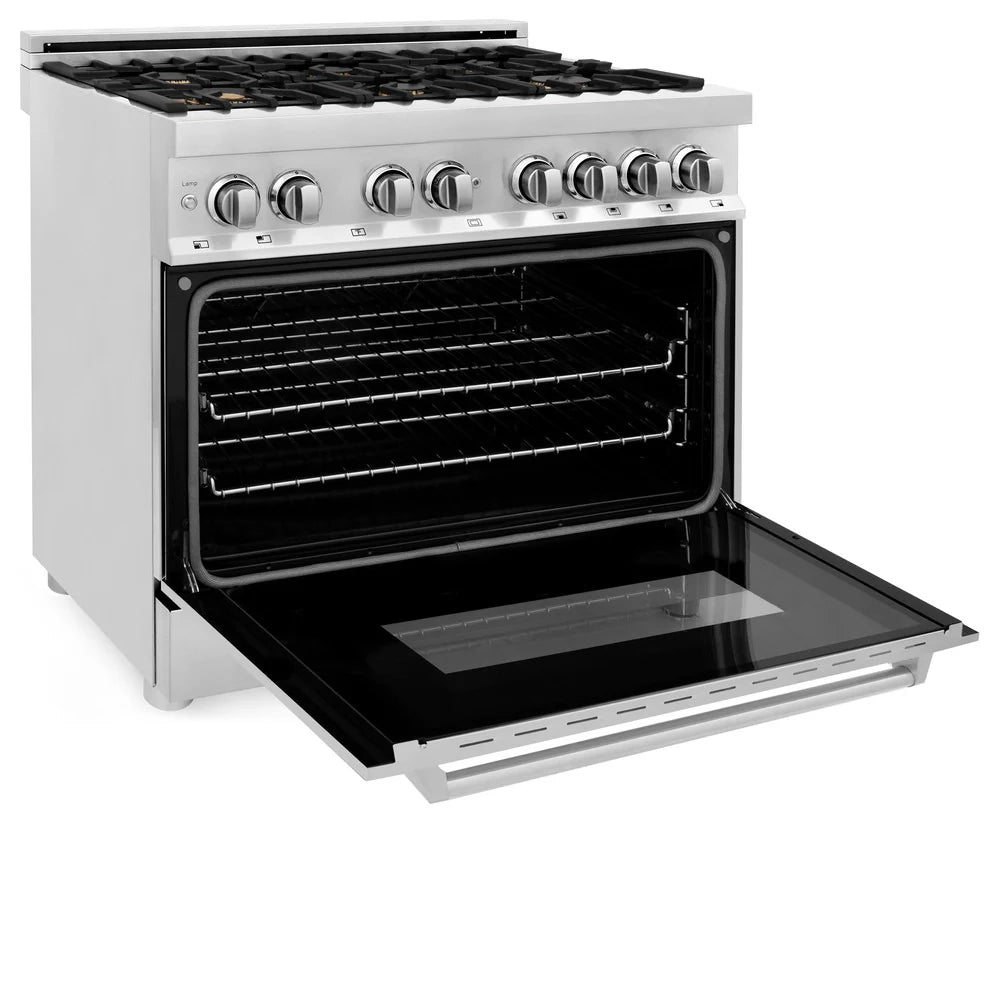 ZLINE 36" 4.6 cu. ft. Dual Fuel Range with Gas Stove and Electric Oven in Stainless Steel with Brass Burners