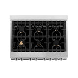 ZLINE 36" 4.6 cu. ft. Electric Oven and Gas Cooktop Dual Fuel Range with Griddle and Brass Burners in Stainless Steel