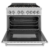 ZLINE 36" 4.6 cu. ft. Electric Oven and Gas Cooktop Dual Fuel Range with Griddle and Brass Burners in Stainless Steel