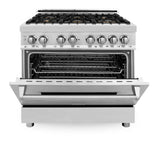 ZLINE 36" 4.6 cu. ft. Electric Oven and Gas Cooktop Dual Fuel Range with Griddle and Brass Burners in Stainless Steel