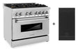 ZLINE 36" 4.6 cu. ft. Electric Oven and Gas Cooktop Dual Fuel Range with Griddle and Brass Burners in Stainless Steel