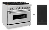 ZLINE 36" 4.6 cu. ft. Electric Oven and Gas Cooktop Dual Fuel Range with Griddle and Brass Burners in Stainless Steel