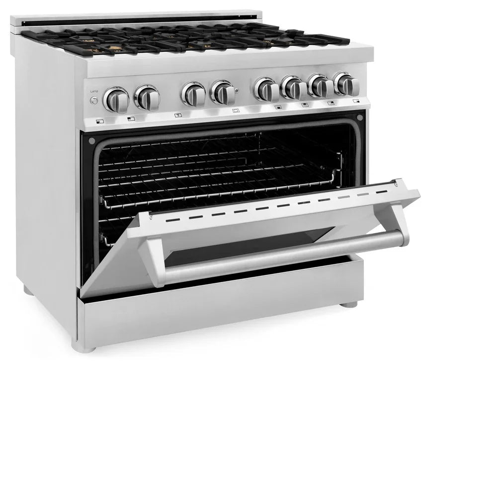 ZLINE 36" 4.6 cu. ft. Electric Oven and Gas Cooktop Dual Fuel Range with Griddle and Brass Burners in Stainless Steel