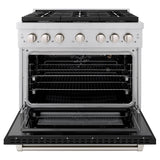 ZLINE 36 in. 5.2 cu. ft. 6 Burner Gas Range with Convection Gas Oven in DuraSnow® Stainless Steel with Black Matte Door