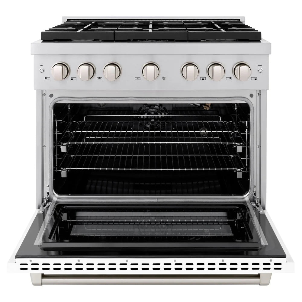 ZLINE 36 in. 5.2 cu. ft. 6 Burner Gas Range with Convection Gas Oven in Stainless Steel with White Matte Door