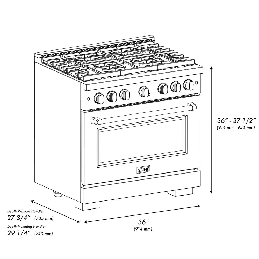 ZLINE 36 in. 5.2 cu. ft. 6 Burner Gas Range with Convection Gas Oven in Stainless Steel with White Matte Door