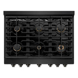 ZLINE 36 in. 5.2 cu. ft. Gas Range with Convection Gas Oven in Black Stainless Steel with 6 Brass Burners