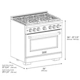 ZLINE 36 in. 5.2 cu. ft. Gas Range with Convection Gas Oven in Stainless Steel with 6 Brass Burners