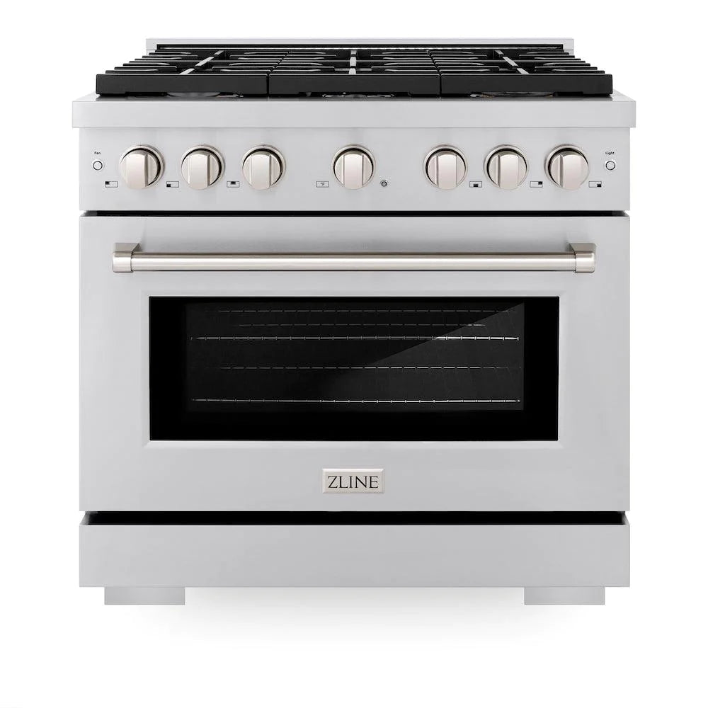 ZLINE 36 in. 5.2 cu. ft. Gas Range with Convection Gas Oven in Stainless Steel with 6 Brass Burners