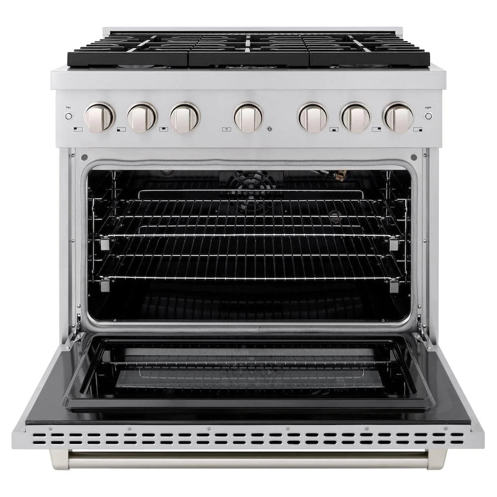 ZLINE 36 in. 5.2 cu. ft. Gas Range with Convection Gas Oven in Stainless Steel with 6 Brass Burners