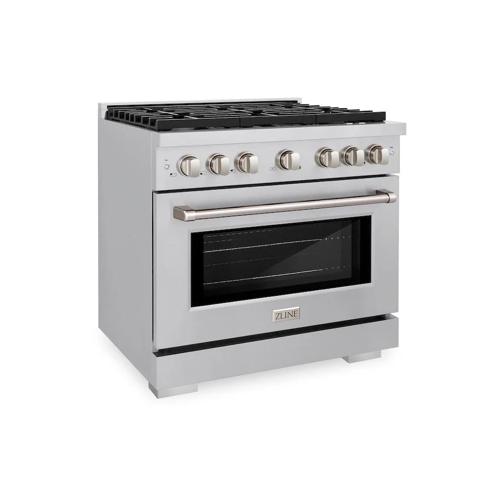 ZLINE 36 in. 5.2 cu. ft. Gas Range with Convection Gas Oven in Stainless Steel with 6 Brass Burners