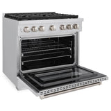 ZLINE 36 in. 5.2 cu. ft. Gas Range with Convection Gas Oven in Stainless Steel with 6 Brass Burners