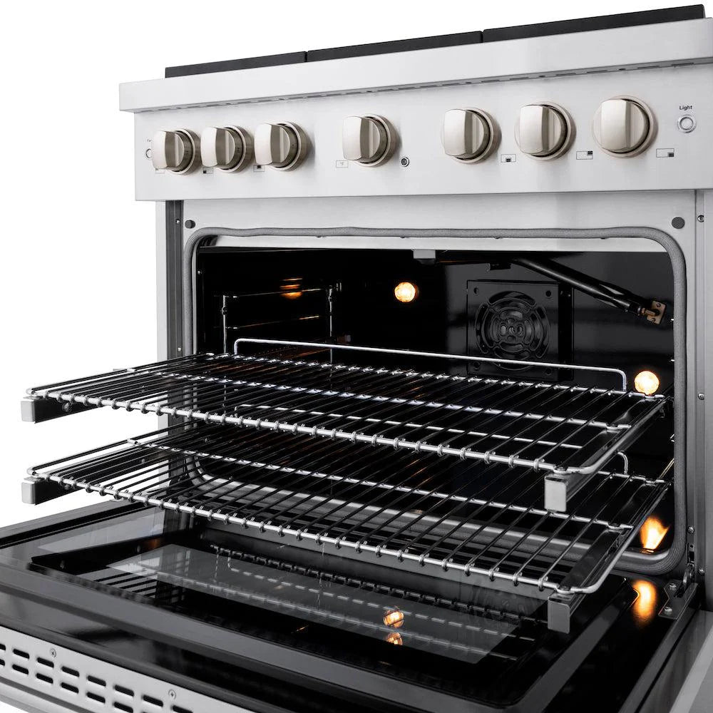 ZLINE 36 in. 5.2 cu. ft. Gas Range with Convection Gas Oven in Stainless Steel with 6 Brass Burners