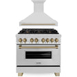 ZLINE 36" Autograph Edition Kitchen Package with Stainless Steel Dual Fuel Range and Range Hood with Champagne Bronze Accents