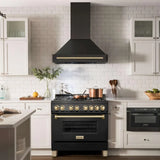 ZLINE 36" Autograph Edition Kitchen Package with Black Stainless Steel Dual Fuel Range and Range Hood with Gold Accents