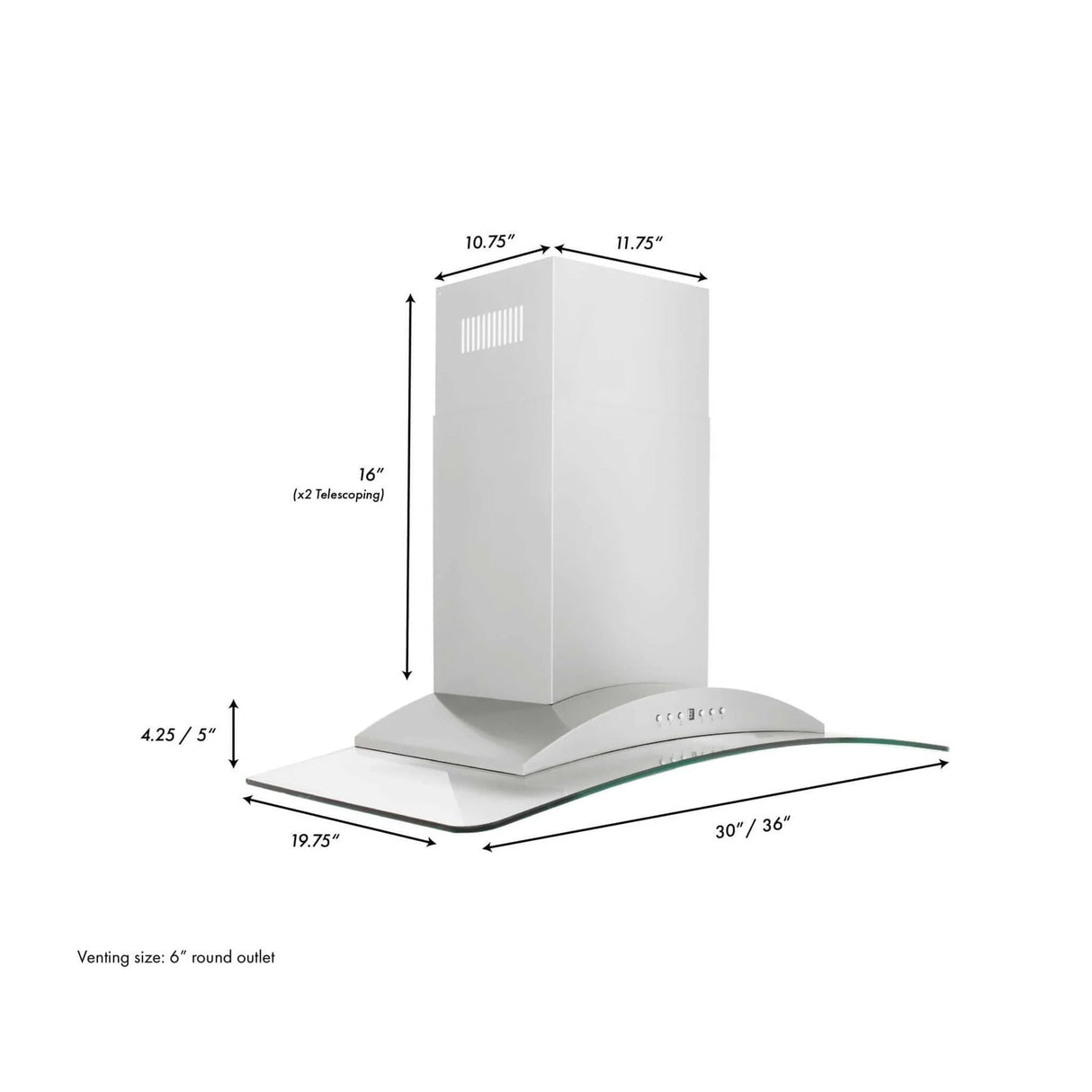 ZLINE 36" Convertible Vent Convertible Vent Wall Mount Range Hood in Stainless Steel & Glass