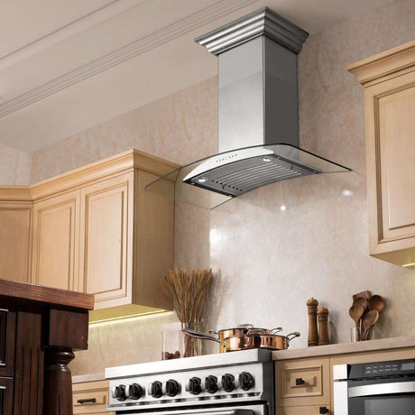 ZLINE 36" Convertible Vent Convertible Vent Wall Mount Range Hood in Stainless Steel & Glass