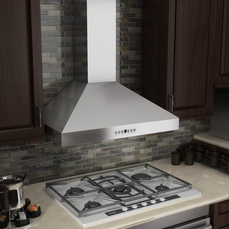 ZLINE 36" Convertible Vent Convertible Vent Wall Mount Range Hood in Stainless Steel with Crown Molding