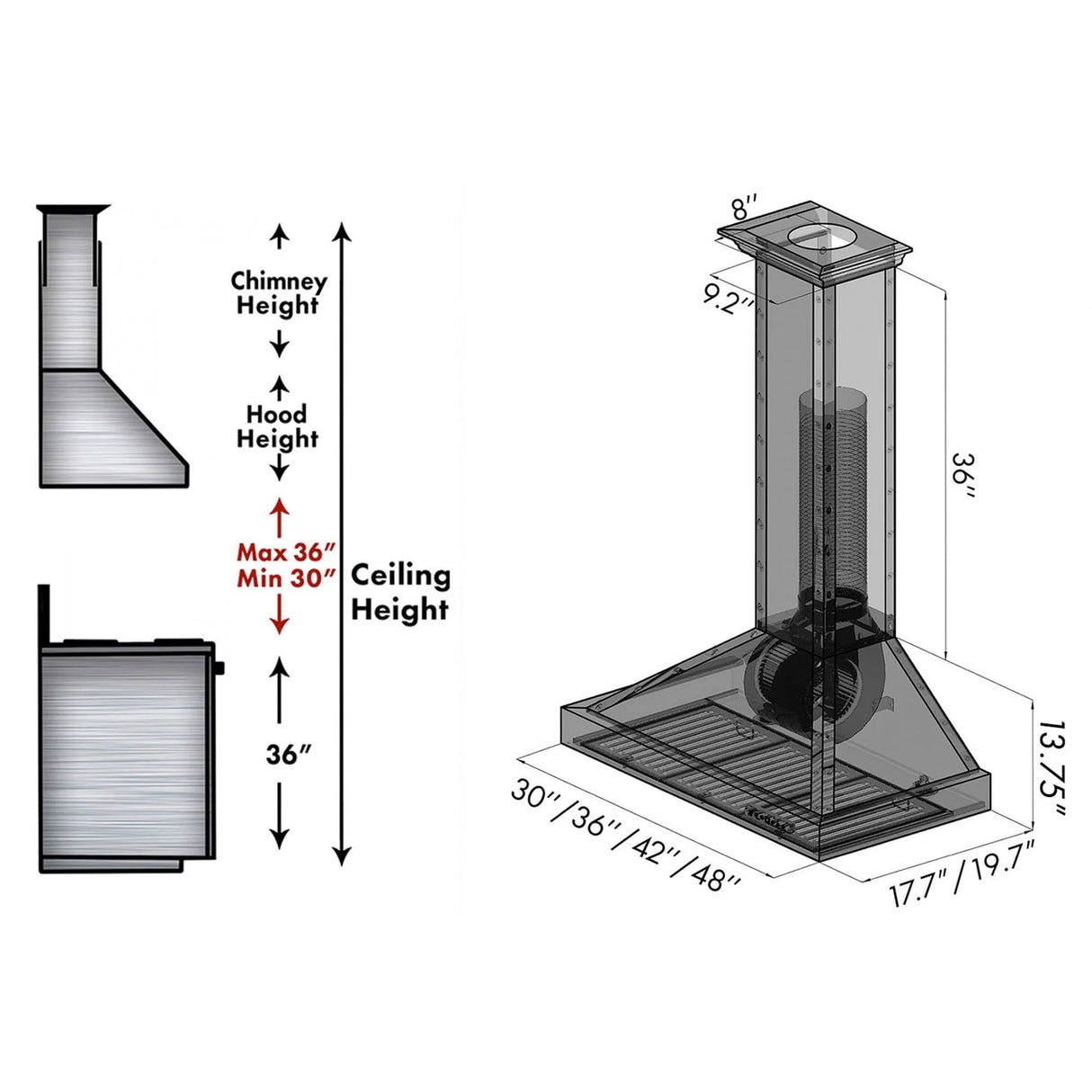 ZLINE 36" Convertible Vent Designer Series Wall Mount Range Hood