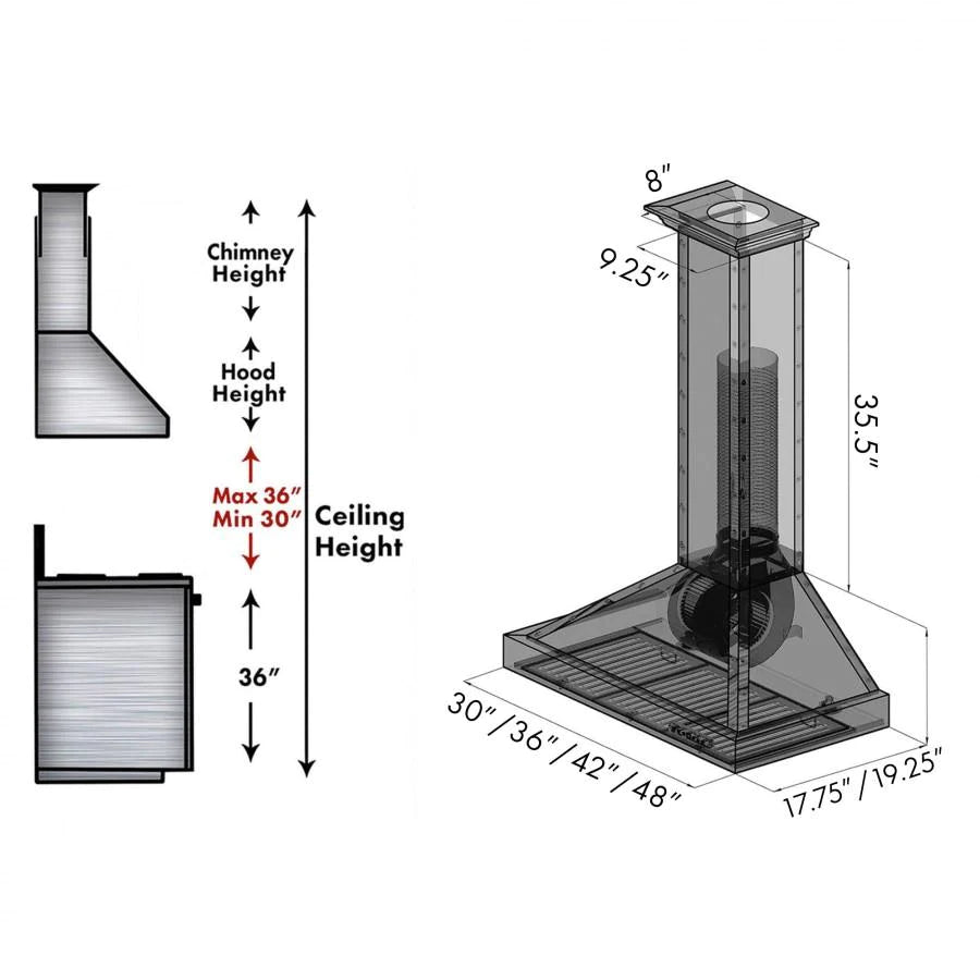 ZLINE 36" Convertible Vent Designer Series Wall Mount Range Hood