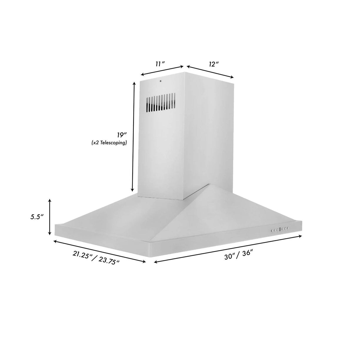 ZLINE 36" Convertible Vent Island Mount Range Hood in Stainless Steel