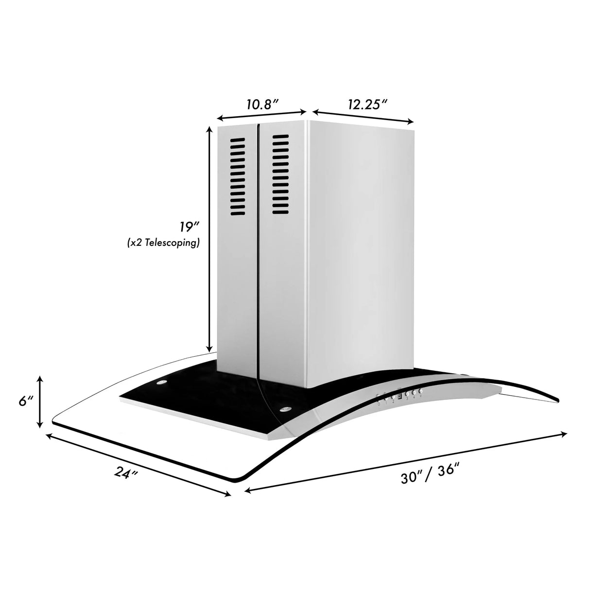 ZLINE 36" Convertible Vent Island Mount Range Hood in Stainless Steel & Glass