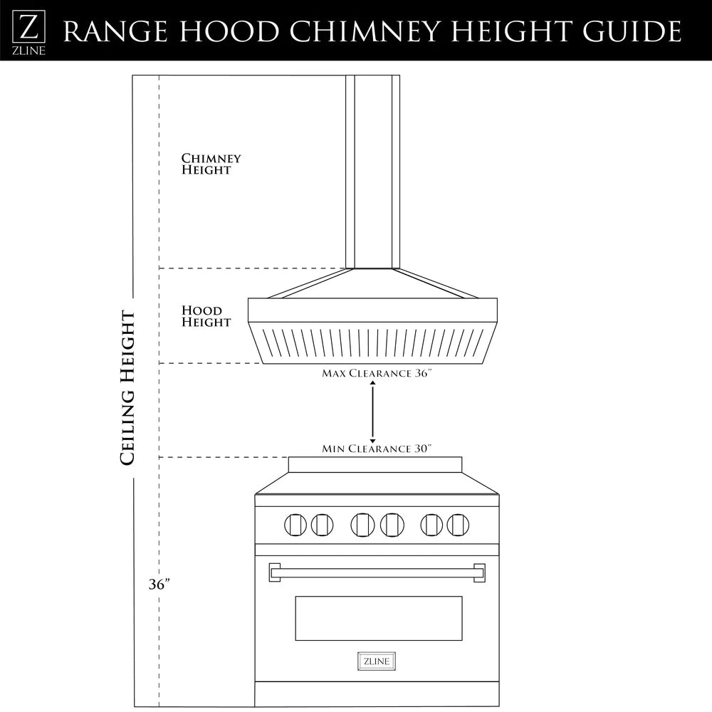 ZLINE 36" Convertible Vent Island Mount Range Hood in Stainless Steel & Glass