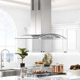 ZLINE 36" Convertible Vent Island Mount Range Hood in Stainless Steel & Glass