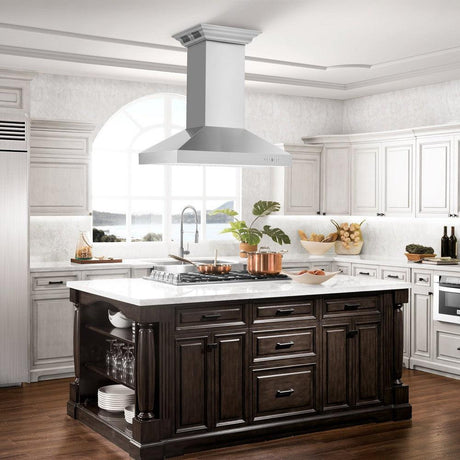 ZLINE 36" CrownSound™ Ducted Vent Island Mount Range Hood in Stainless Steel with Built-in Bluetooth Speakers