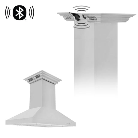 ZLINE 36" CrownSound™ Ducted Vent Island Mount Range Hood in Stainless Steel with Built-in Bluetooth Speakers