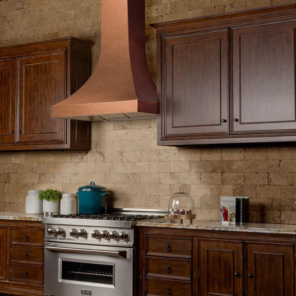 ZLINE 36" Designer Series Hand-Hammered Copper Finish Ducted Wall Range Hood