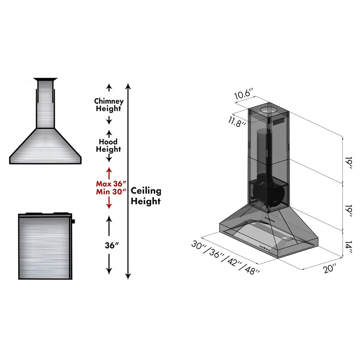 ZLINE 36" Ducted Island Mount Range Hood in Outdoor Approved Stainless Steel