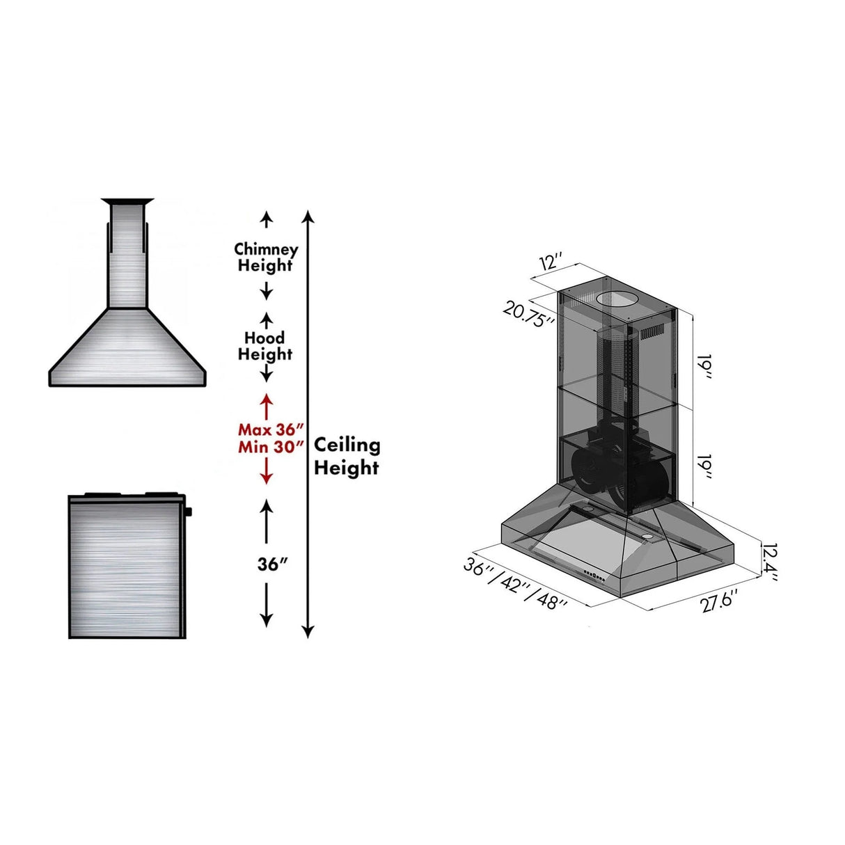 ZLINE 36" Ducted Island Mount Range Hood in Outdoor Approved Stainless Steel